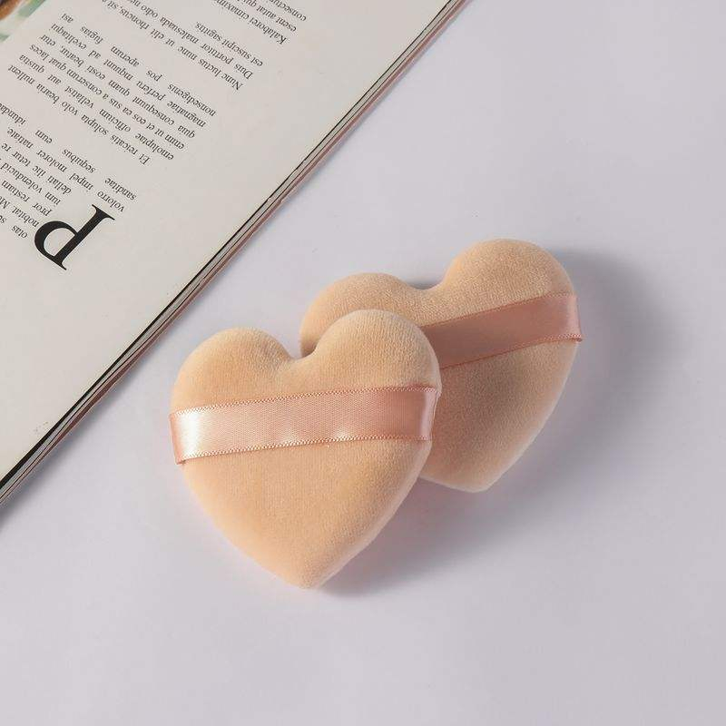 Custom Logo Soft Material Natural Cotton Face Loose Powder Heart Shape Finger Velour Makeup Powder Puff with Logo