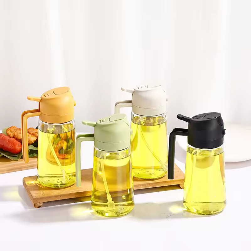 2 in 1 Olive Oil Dispenser Bottle 470ml Black Glass Spray and Pour Bottle for Precise Cooking Oil Control Healthy Kitchen Gadget