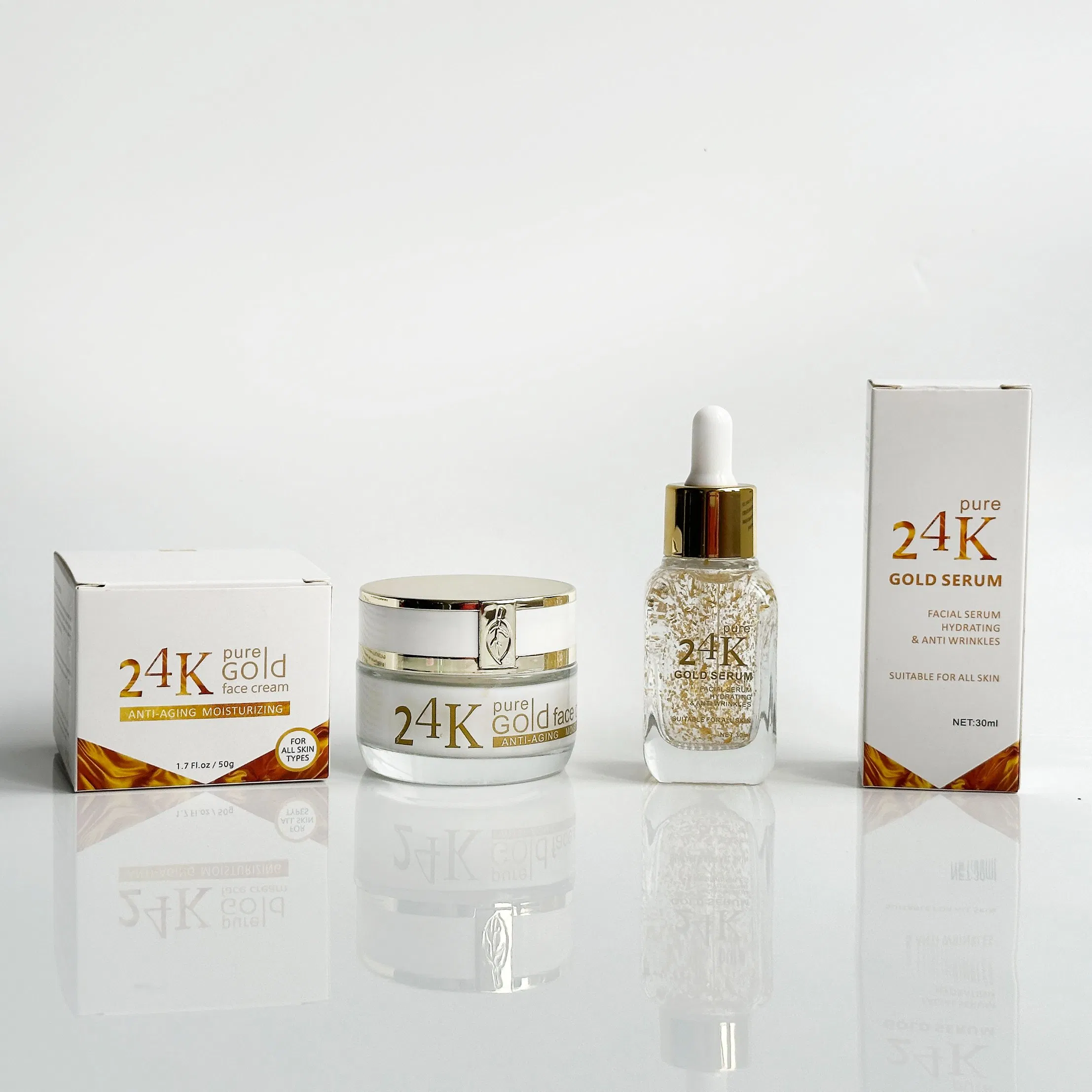 Private Label 24K Gold Face Cream Serum Hyaluronic Acid Collagen Face Cream & Serum Skincare Set Anti-Aging Anti-Wrinkle
