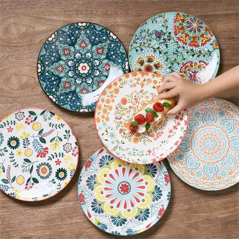16 Piece Factory Direct Custom Designed Floral Ceramic Decal Plate Wholesale Ceramic Dinnerware Dinner Set Bohemian Style
