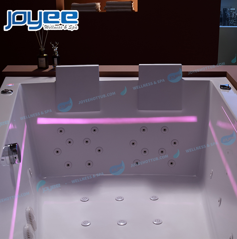 Joyee Corner White Acrylic Lover Sexy Soak Bath Whirlpool SPA Bathtub with Inner LED Light Strip