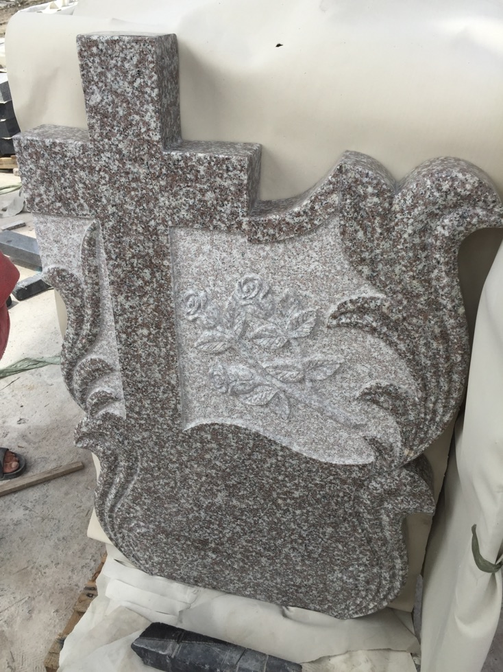 Romania Granite Carving Gravestone Headstone Columnbarium, Slant Beveled Shape Markers Hand Carving, Machine Carving Memorial Monument