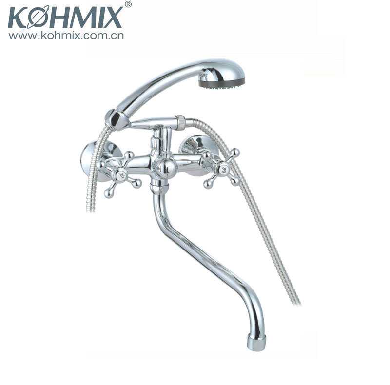 Single Hole Wall Mounted Zinc Chrome Plated Bath Faucet Double Handle Shower Faucet