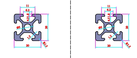 T Slot 2020 Silver Anodized Aluminum Profile Extrusion Frame for Machine Conveyor