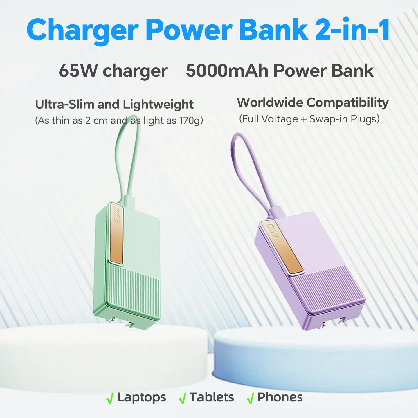 Мини пауэрбанк 2000mAh с быстрой зарядкой 65W