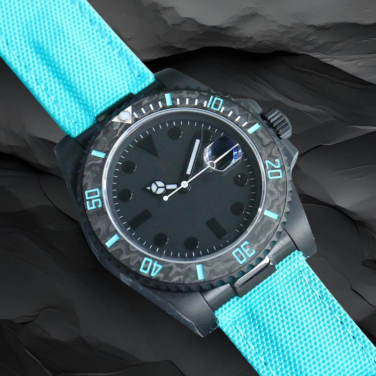 Carbon Fiber Submarinr Series, Tiffny Blue Fabric Strap, Automatic Mechanical Diving Watch