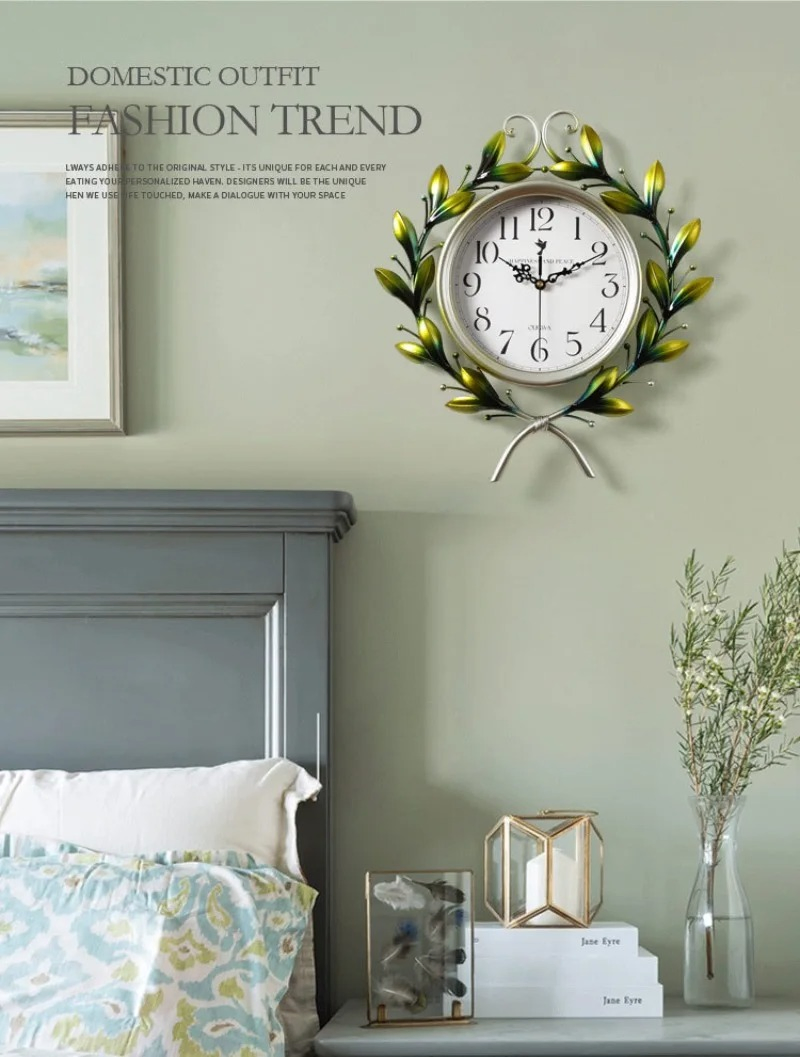 Olive Branch Wall Clock Art Silent Wall Decoration European Style Household Clock