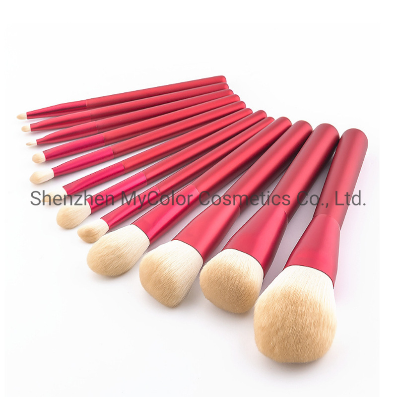 12PCS Red Brush Set Nylon Synthetic Hair Foundation Blush Brow Makeup Brushes