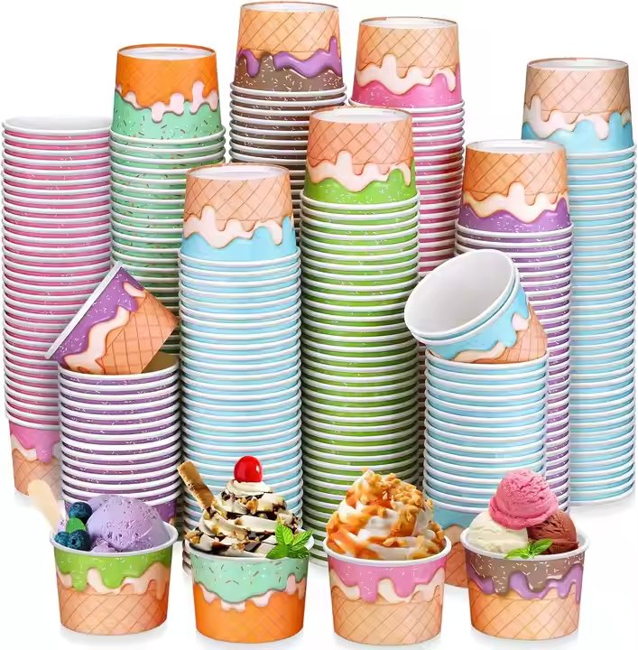 Ice-Cream Paper Cup PE Single Walls Packaging Ice-Cream Cup Containers with Lid.