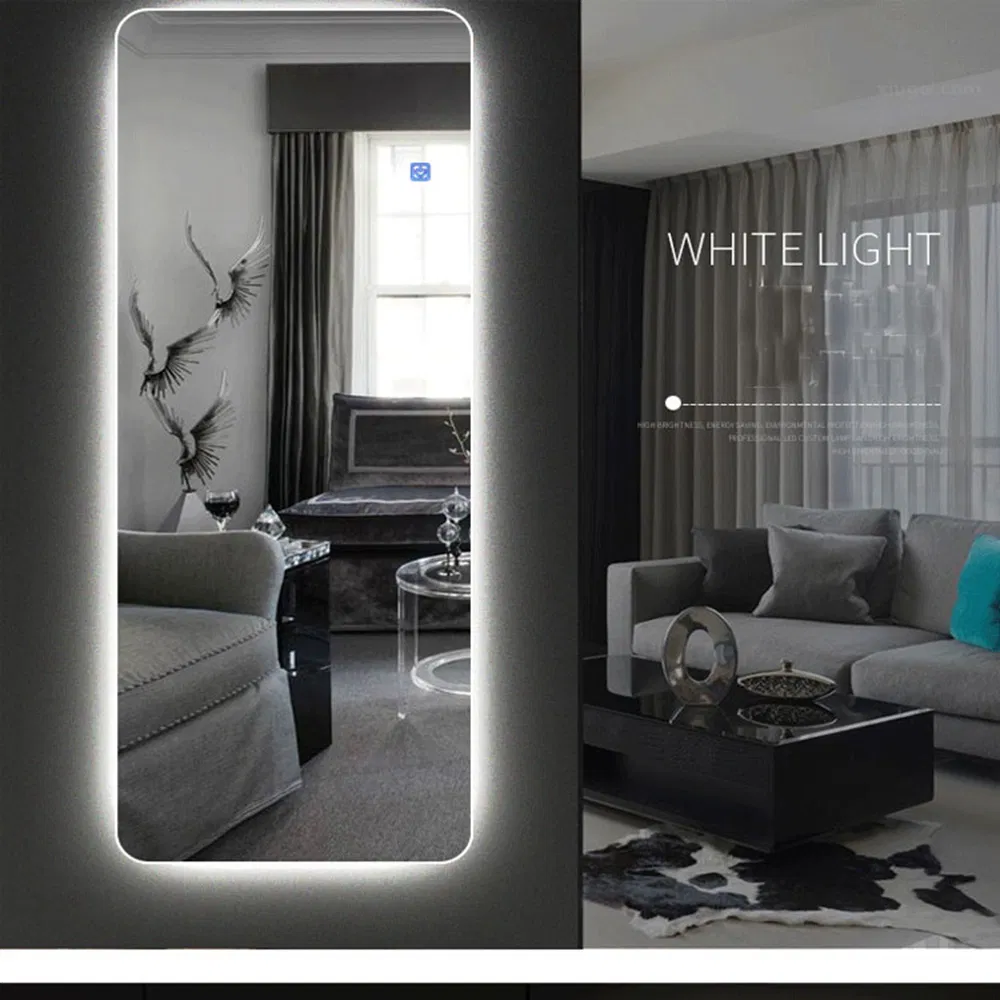 Full Length Wall Decor Backlit Lamp Hotel Room Vanity Bathroom Smart LED Dressing Floor Stand Mirror with Leg