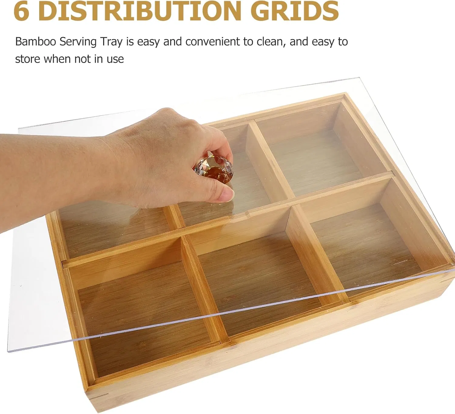 Bamboo Household Living Room Transparent Cover Six Grid Dried Fruit Box