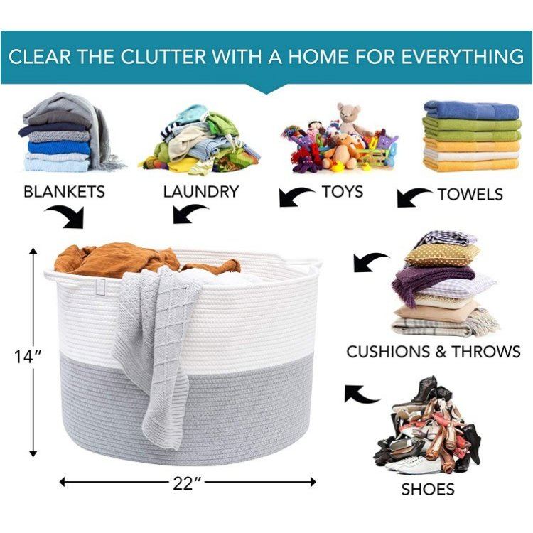 Cotton Rope Basket with Handle Laundry Basket Toy Storage