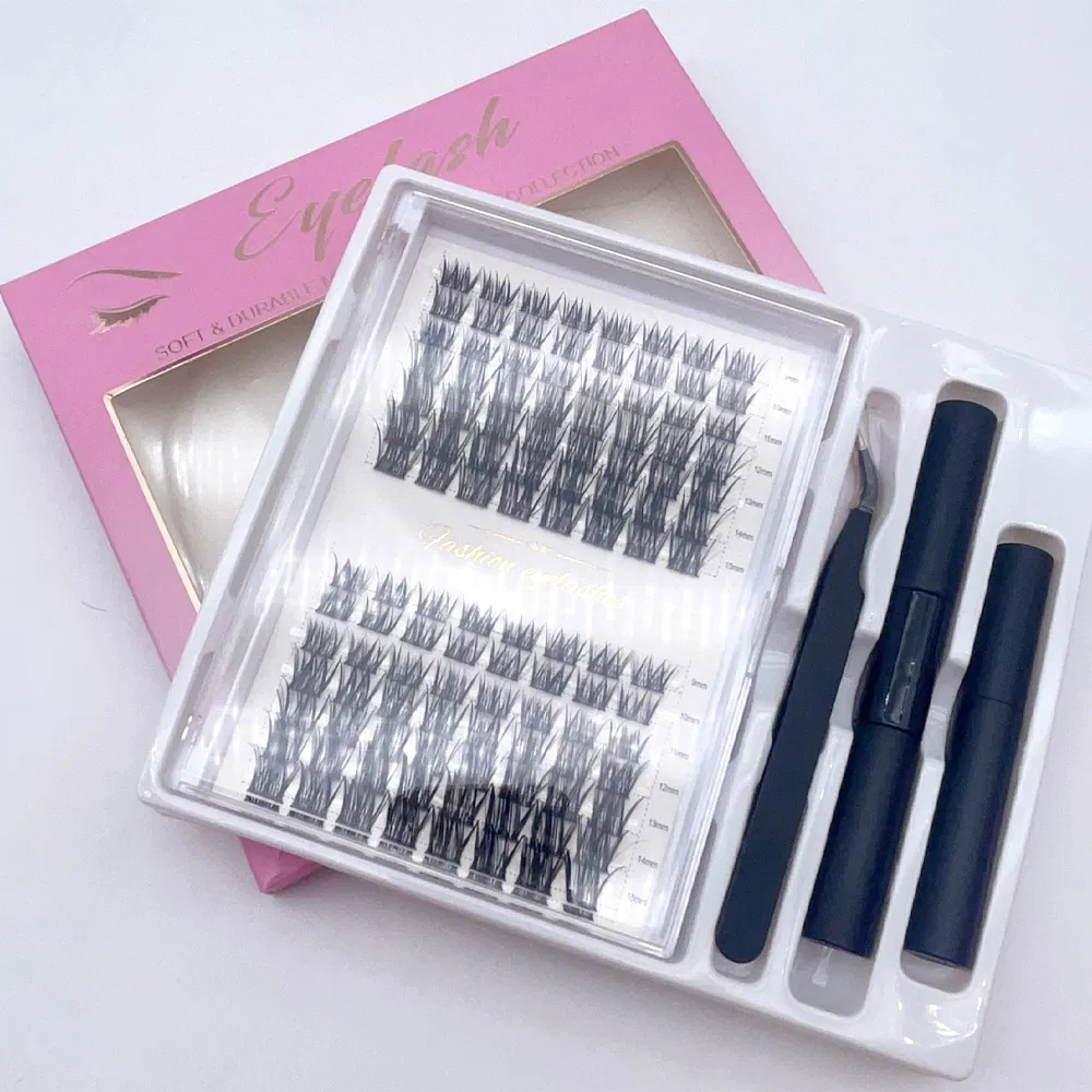 Private Label Cheap Fake Eyelashes Best Pre Cut Segment False Lashes DIY Faux Eyelash Extensions Kit
