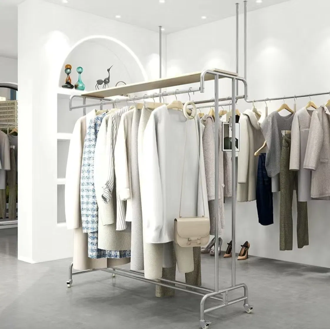 Hot Selling Stainless Steel Clothes Shop Fixture Display Standing Metal Rack Garments Clothes Rack