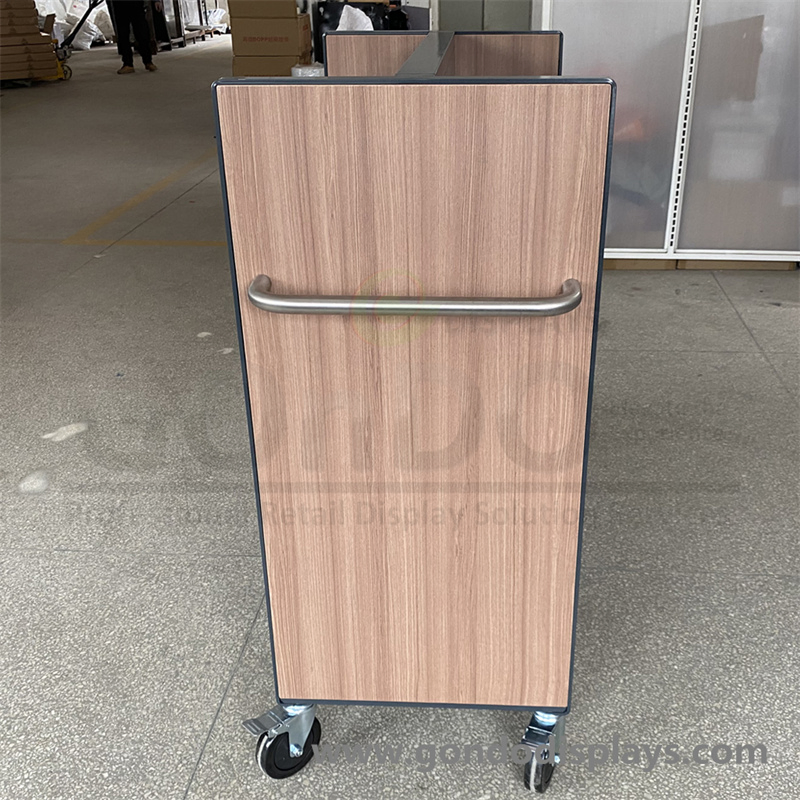 Double Sided Wood Metal Retail Store Fixture Book Trolley Wooden Display Cart