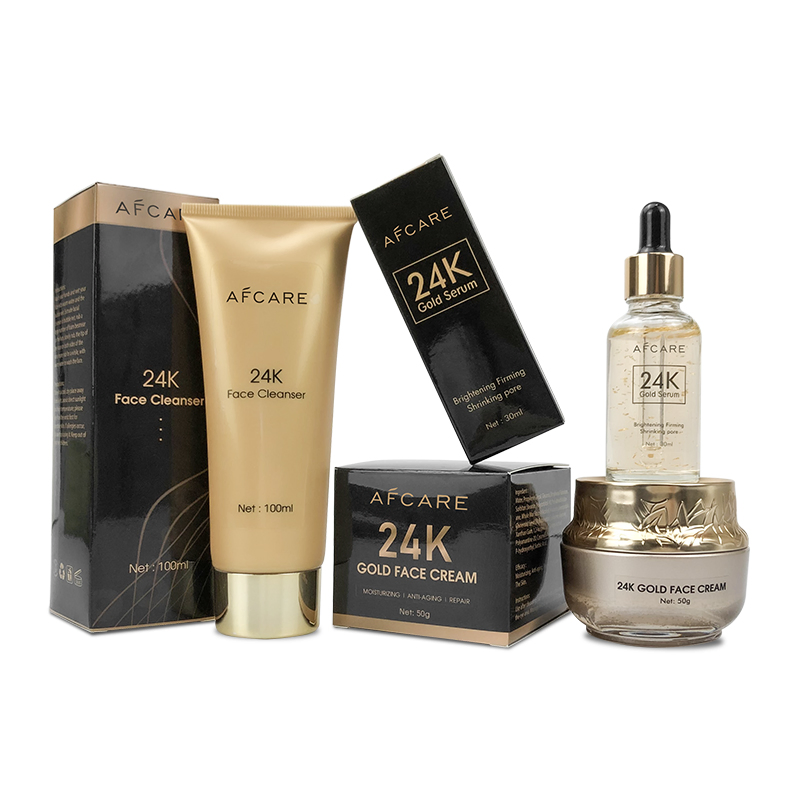24K Gold Skincare Set Cream Serum Cleanser Best Selling Organic Afcare Set
