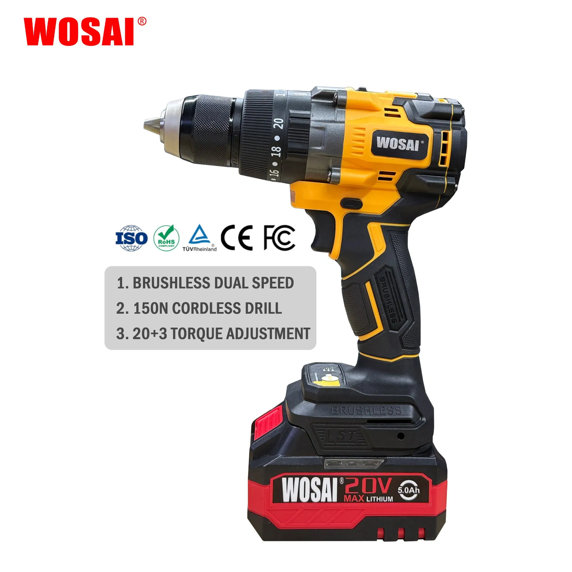 Professional 20V Brushless Cordless Drill Dy/Mt - Drill Concrete/Metal in Seconds! 13mm All-Metal Chuck, 0-550 Rpm Variable Speed
