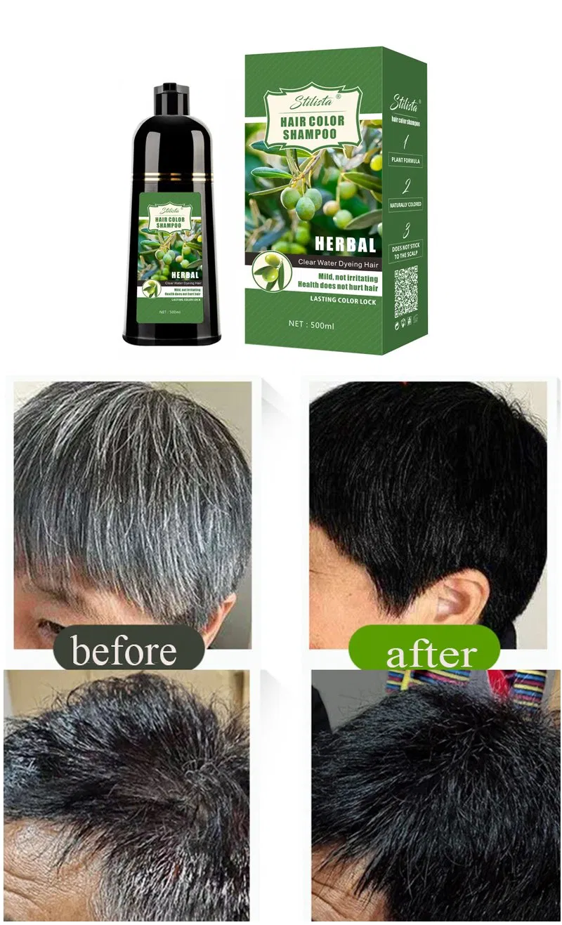 Permanent Herbal Speedy Black Hair Dye Shampoo for Gray and White Hair Coverage