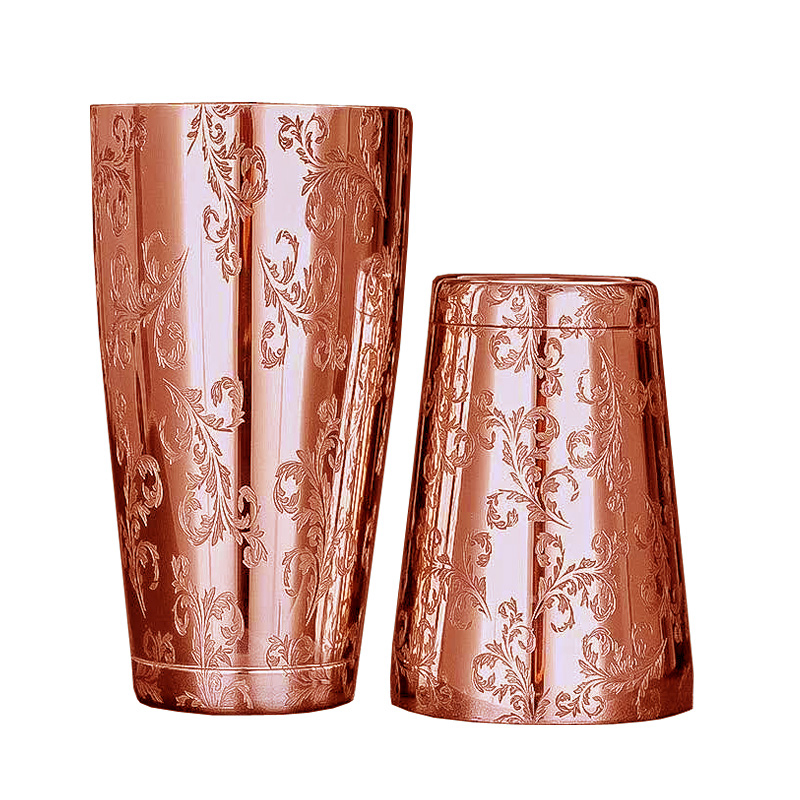 Etched Steel Bar Boston Cocktail Shaker with Heavy Base