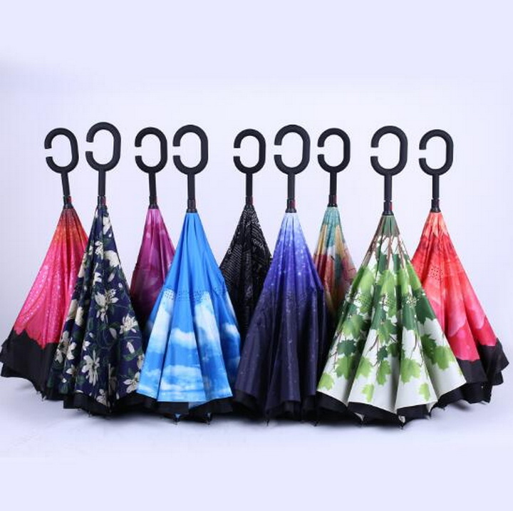 Двухслойная рекламная зонт-инверсия с C-образной ручкой