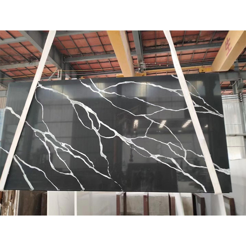 Black/Grey Artificial Marble Quartz Big Slabs for Countertop/Worktop/Island Top/Vanity Top Price