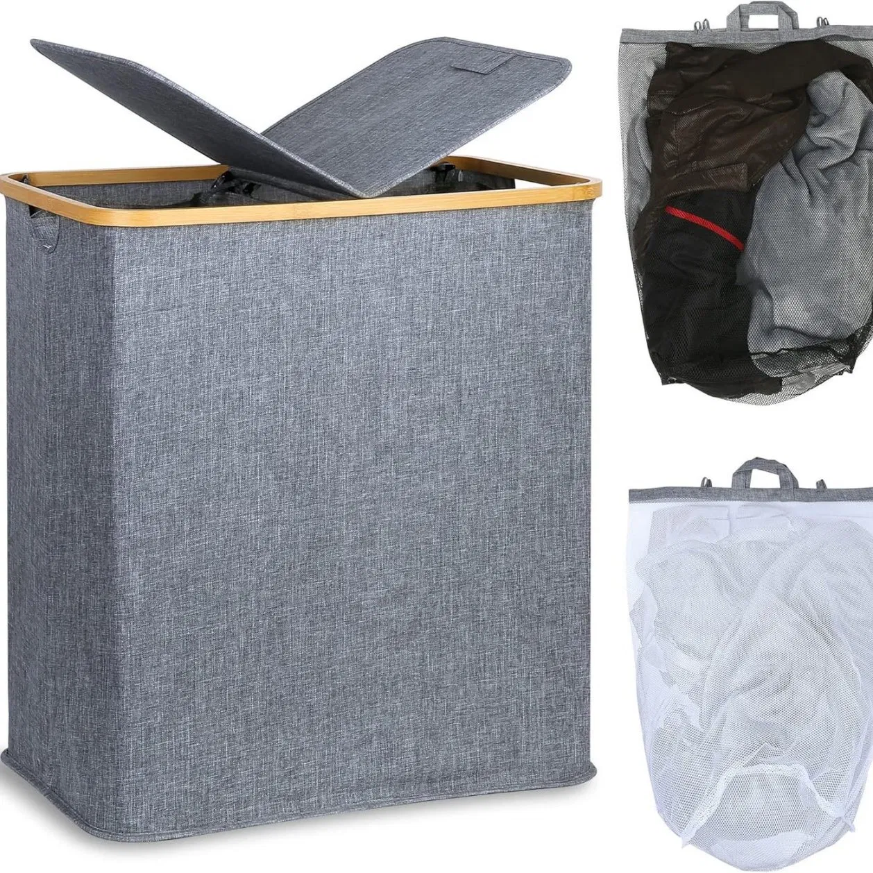 Super-Large Capacity Foldable Storage Basket, Covered Dirty Clothes Basket, Bamboo Oxford Cloth Laundry Basket