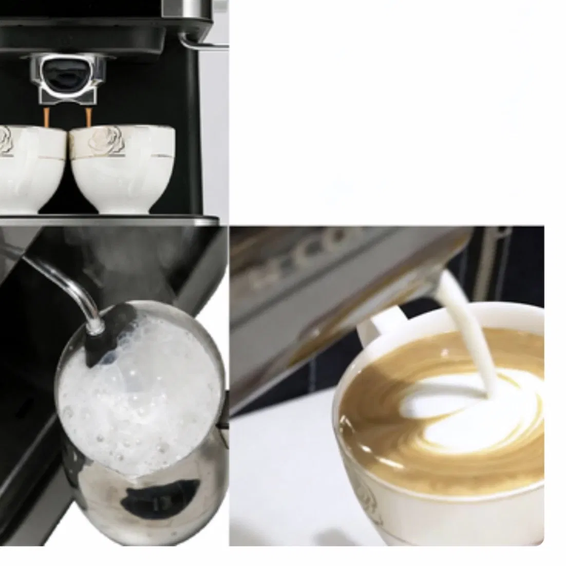 15-Bar Semi-Automatic Espresso Machine Milk Frother Stainless Steel