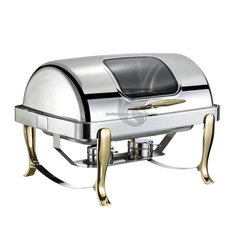 Banquet Party Double Heater Food Warmer Stainless Steel Stable Feets Oblong Chafing Dish Buffet