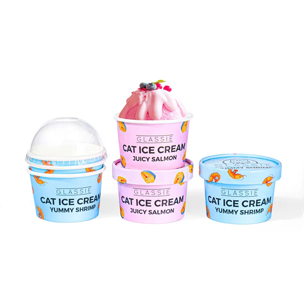 Customized Black Color Printed Ice Cream Paper Cup with Paper Lids