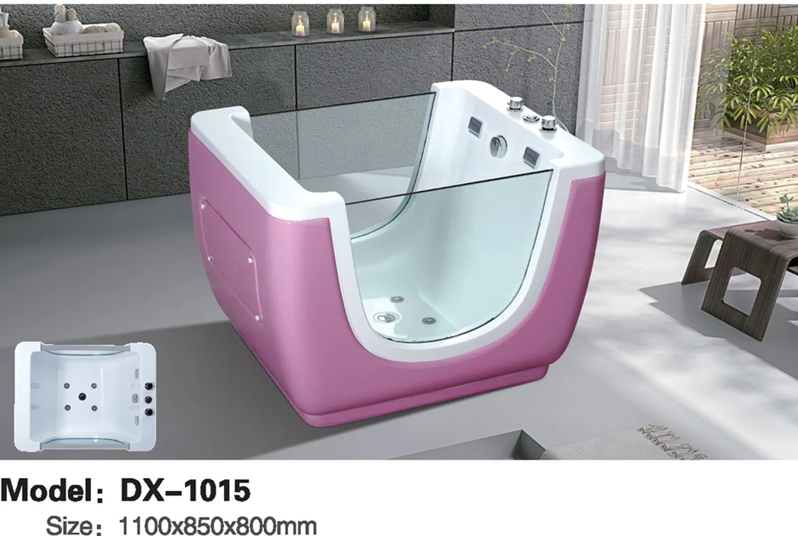 Детская акриловая ванна с гидромассажем и СПА, бело-розовая