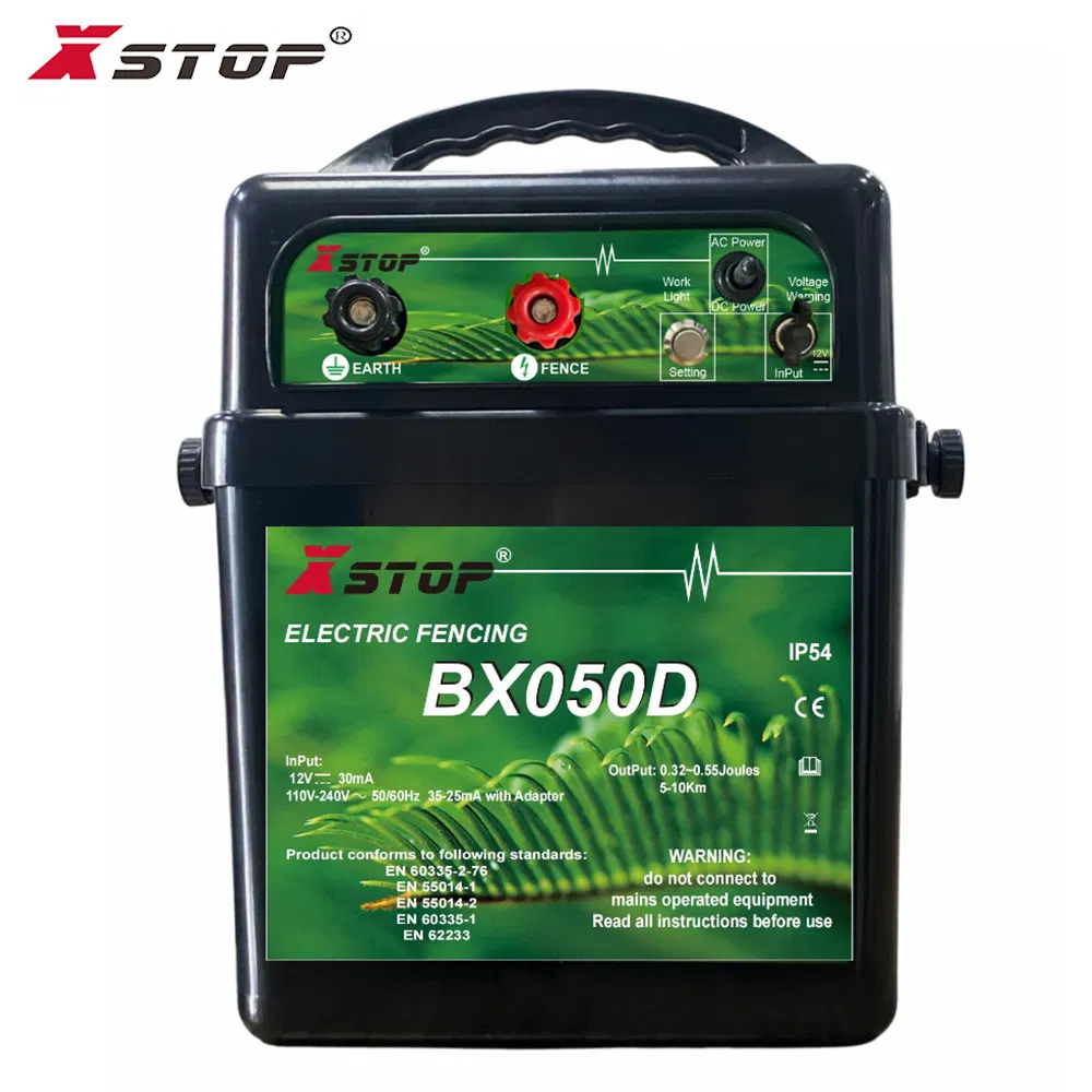 0.5 Joules 10km Battery Energizer with Solar Panel Controller Portable 12V Electric Fence Energizer for Cattle