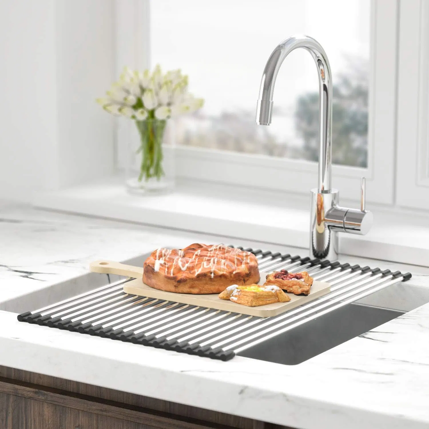 Custom Size Sink Rack Tool with Easy Clean Dish Mat