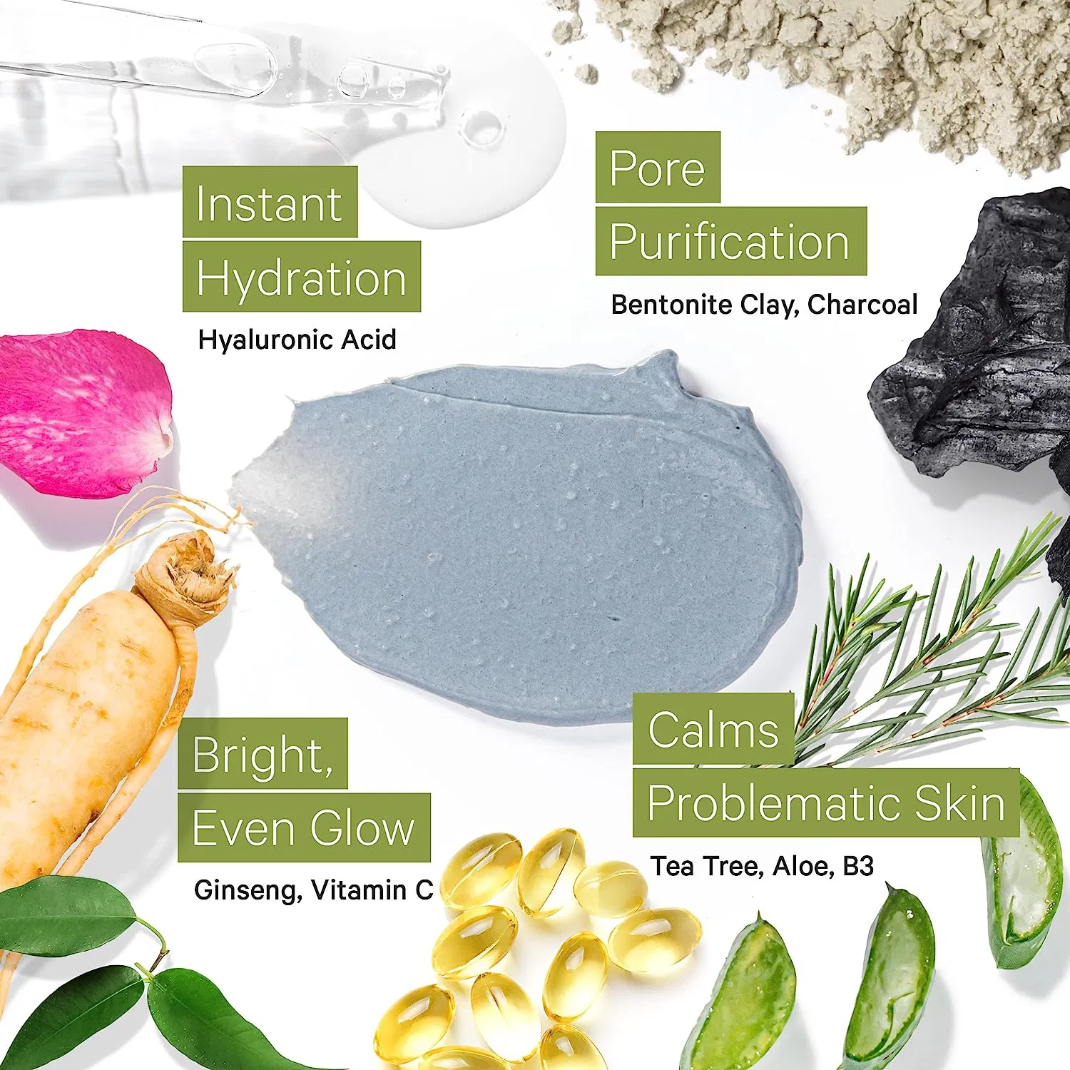 Private Label Cleaning Pores and Oil Controling Green Tea Clay Mask