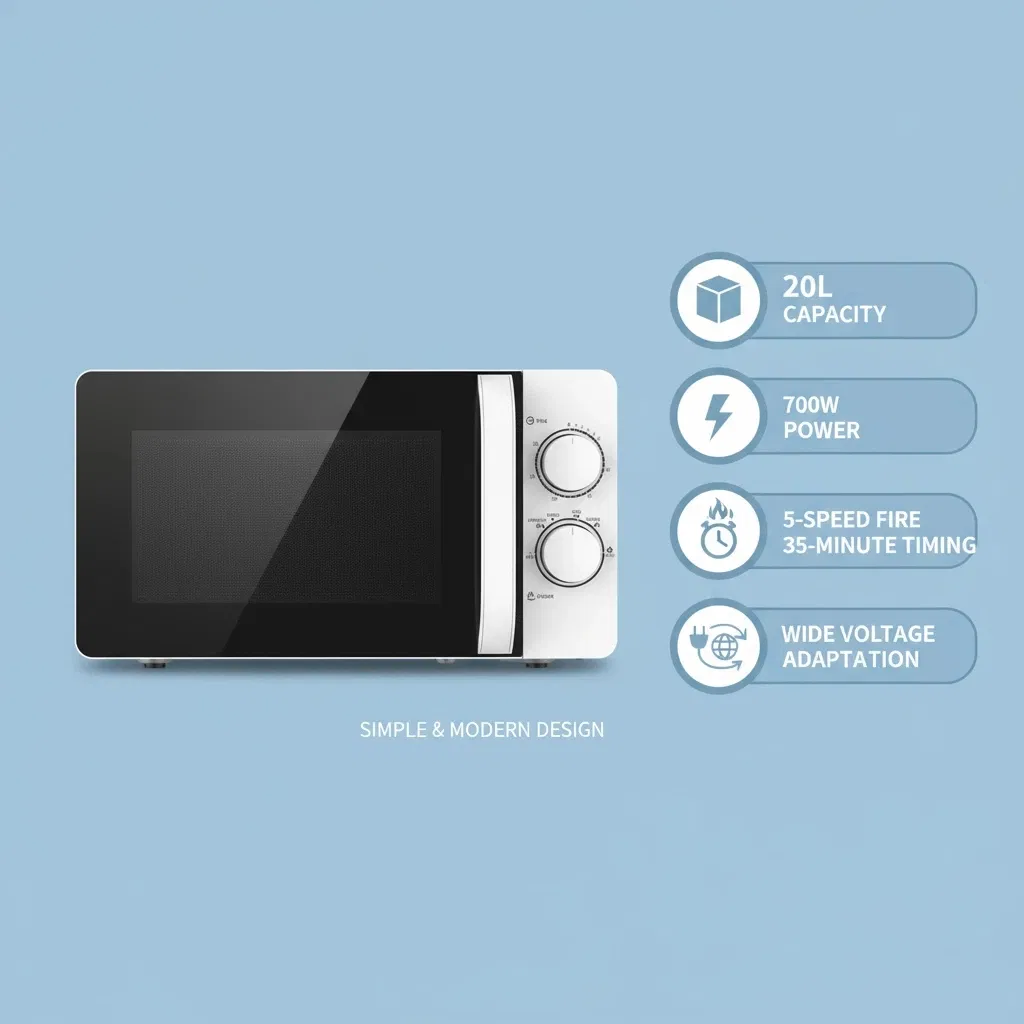 20L 700W Mechanical Countertop Microwave Oven with 2 Knobs 5 Power Levels