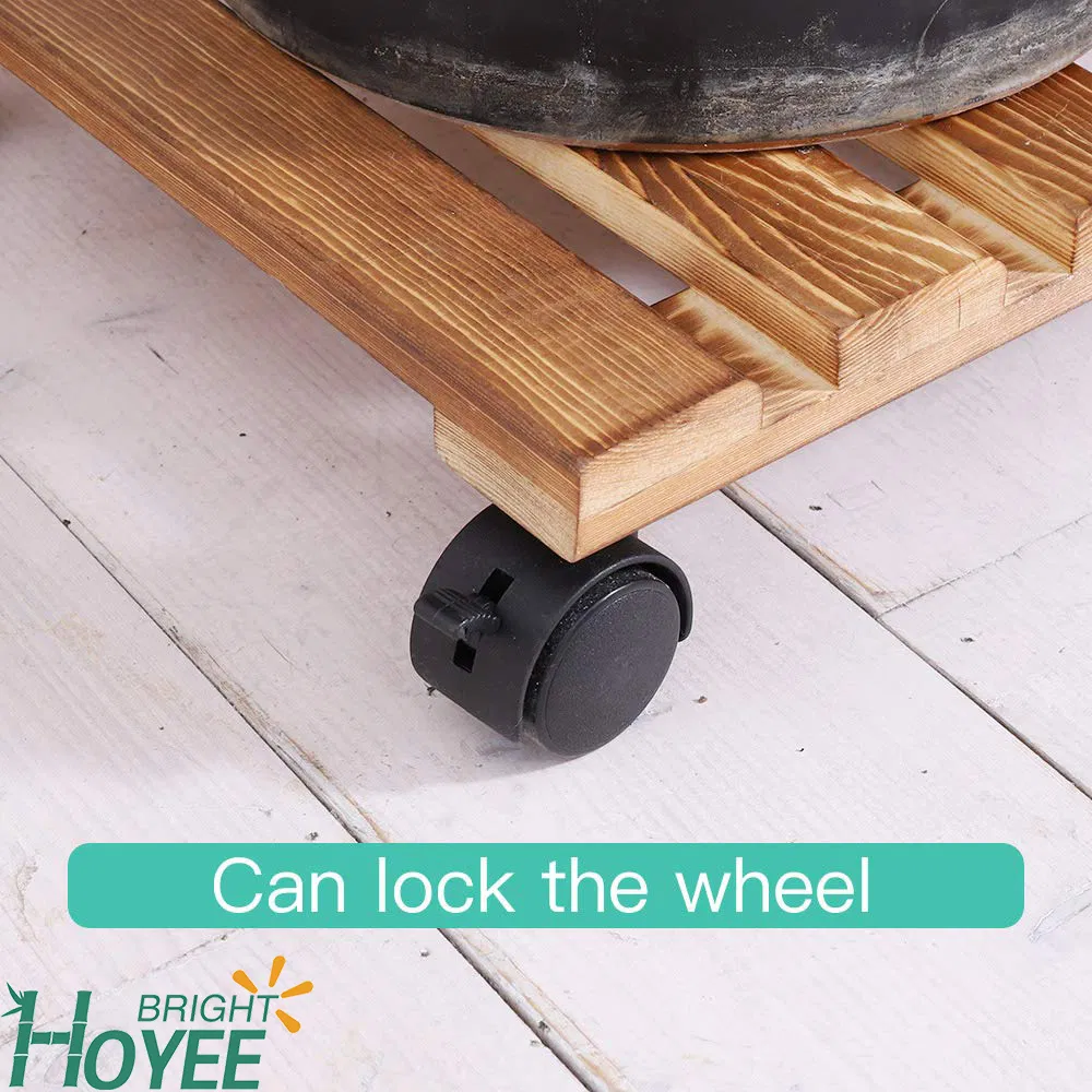 Wholesale Plant Caddy Wooden Plant Stand Rack Square Indoor Outdoor on Roller Patio Flower Pot