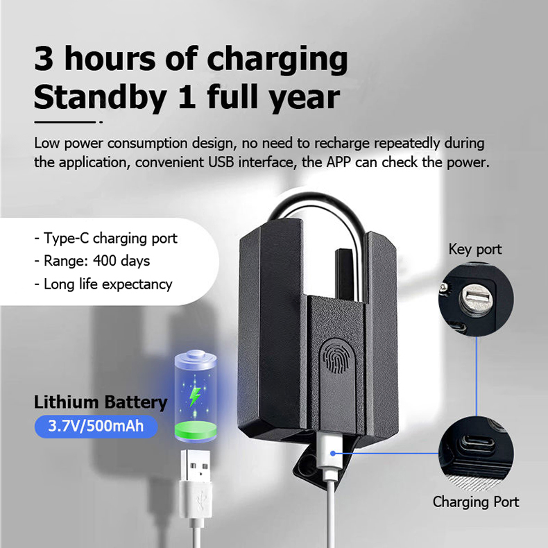 Waterproof IP65 Ttlock APP Bluetooth Smart Digital Fingerprint Padlock with Key