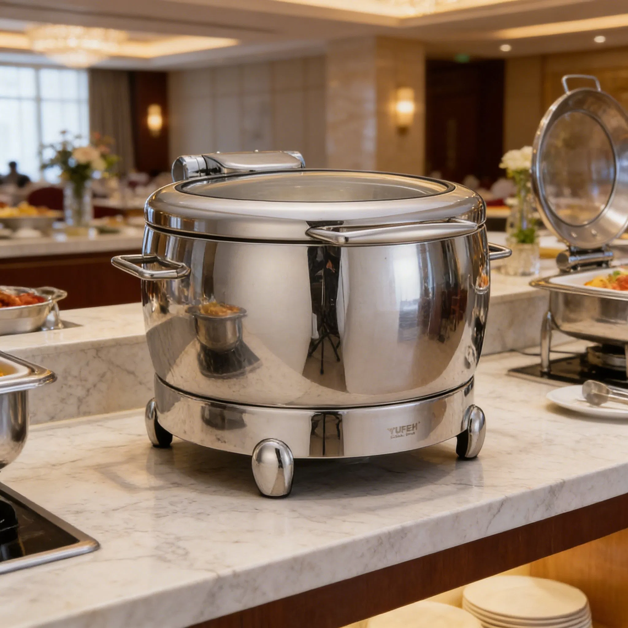 Yufeh Commercial Stainless Steel 10L Chafing Dishes Buffet Soup Food Warmer with Hydrauli Glass Lid Food Warmer Display