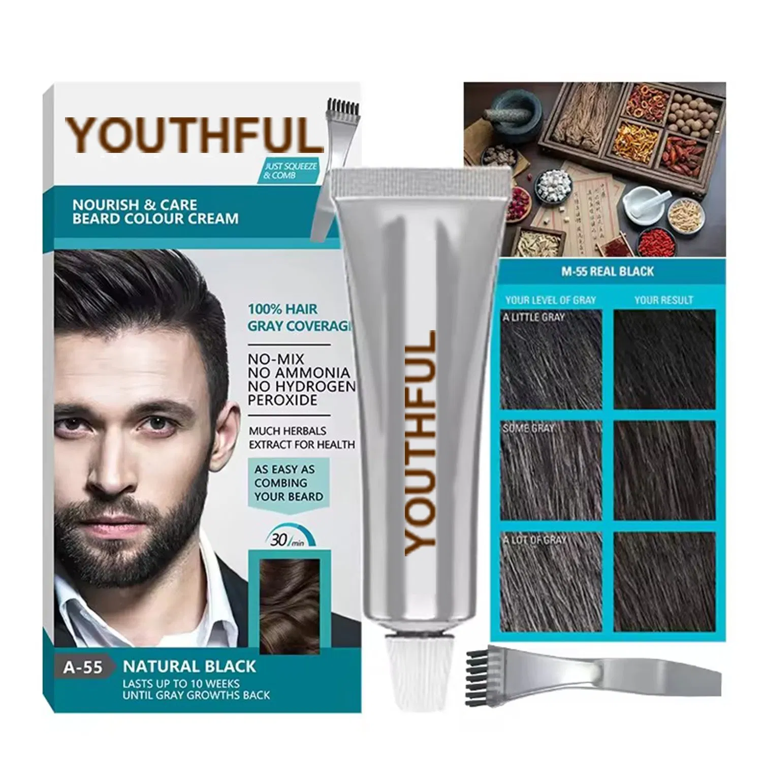 Suitable for Men Beard Comb Grey Black Color Dye