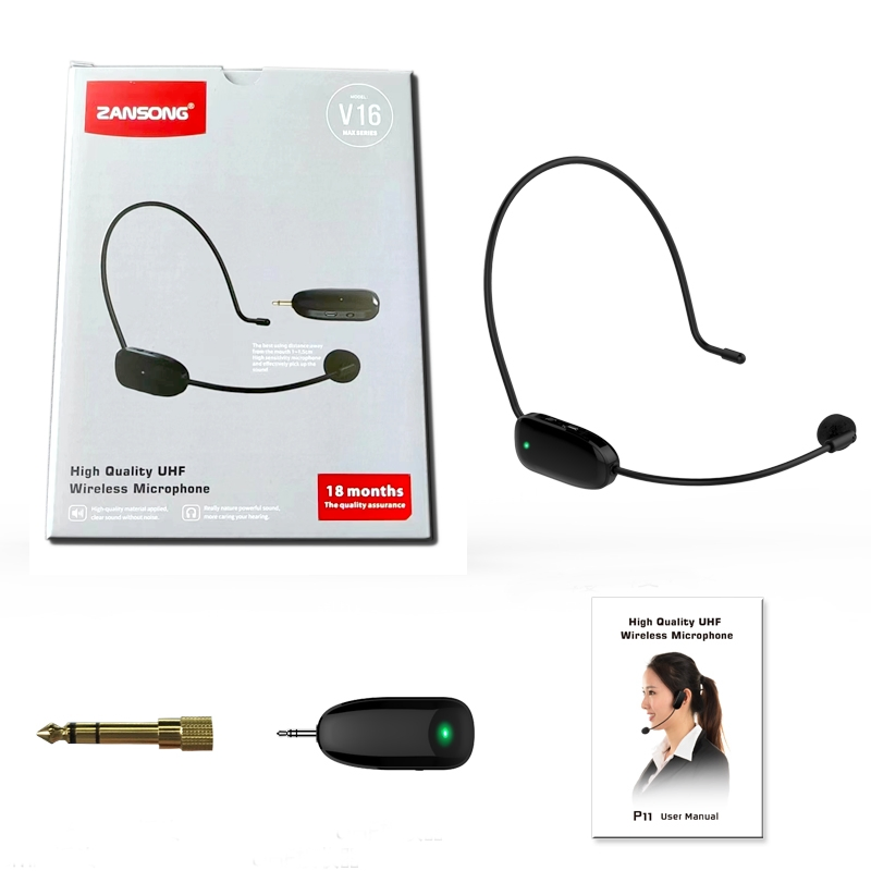 V16 UHF Wireless Head Mounted Microphone for Teaching, Stage Performance, Tour Guide