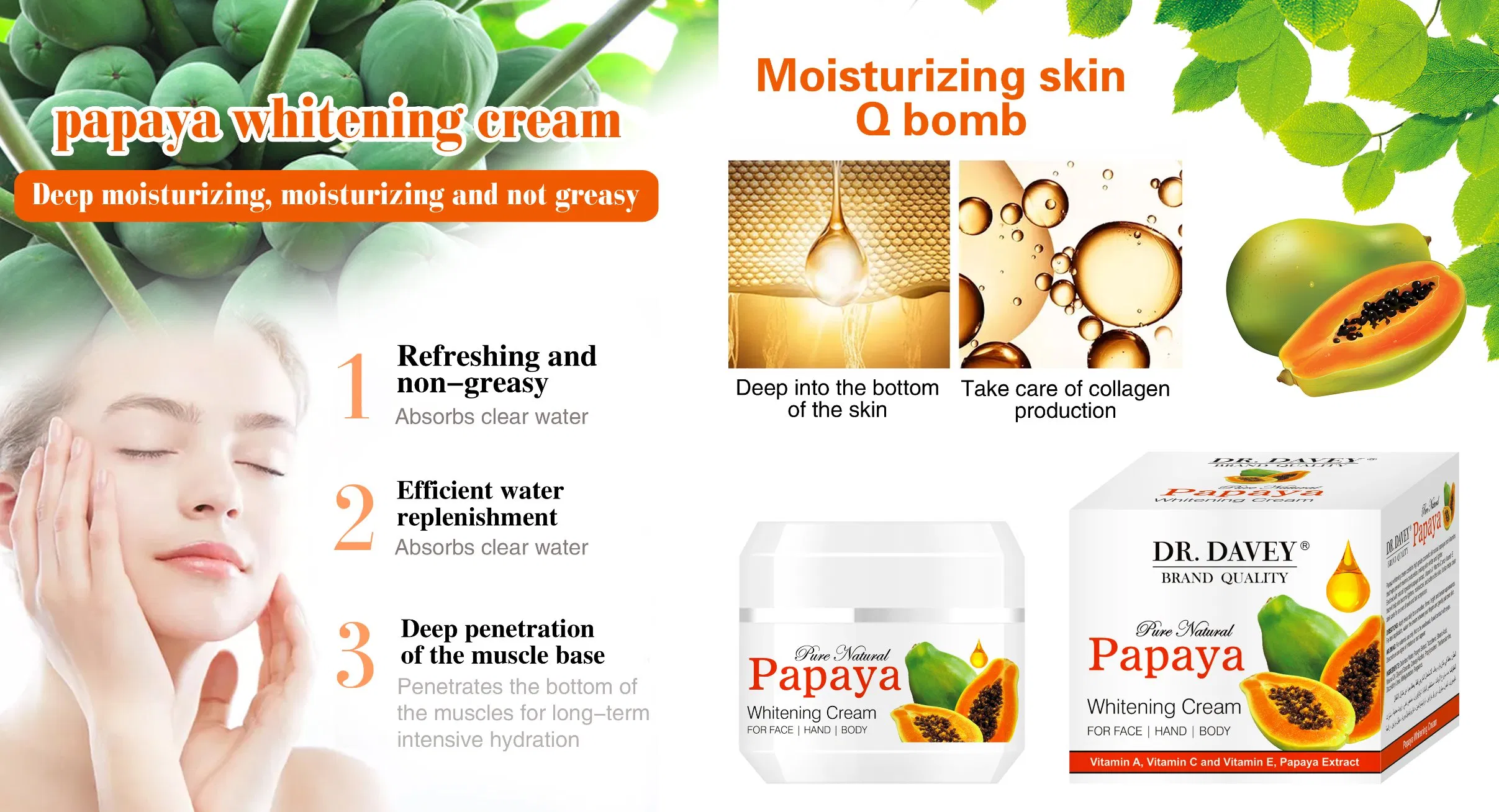 Dr. Davey Anti Aging Whitening Smoothing Moisturizer Papaya Skin Care Face Cream