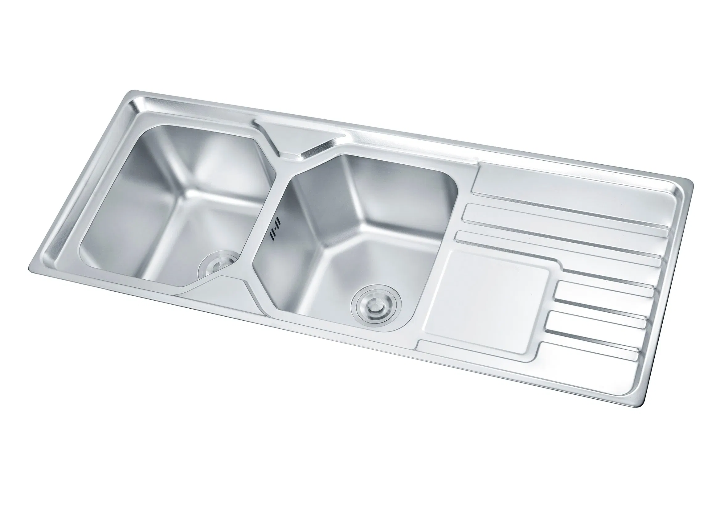 China Produce Double Bowl Stainless Steel Kitchen Sink with Drainboard Industrial Kitchen Sink with Plate