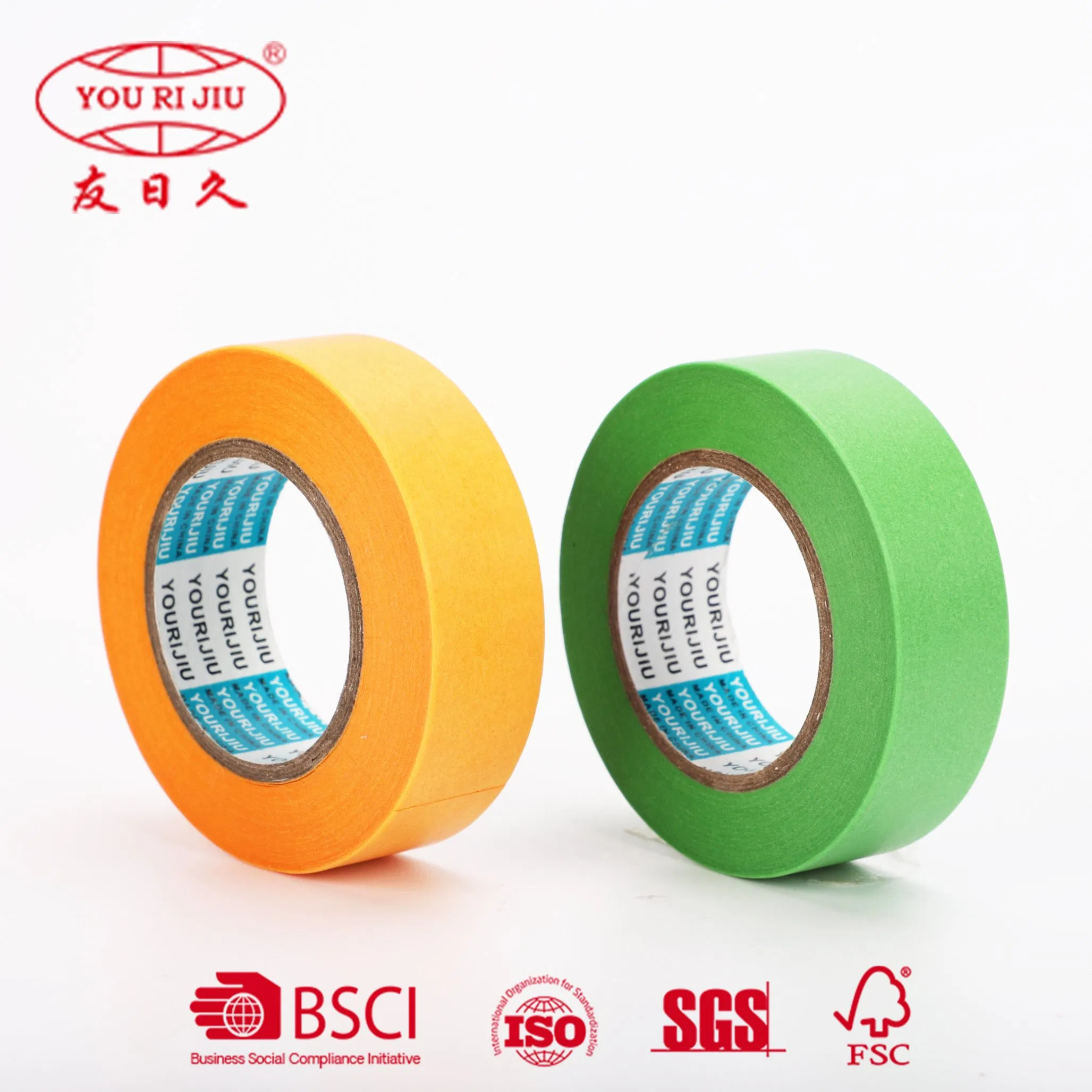 Yourijiu Removable No Residue Smooth Surface Waterbased Solvent Anti-Nitro Orange Green Washi Paper Adhesive Tape for Sports Equipment