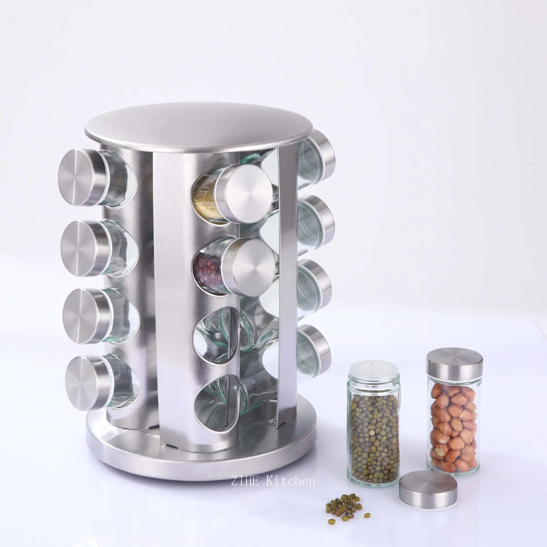 Household Kitchen Stainless Steel Rotating Seasoning and Spice Rack Storage