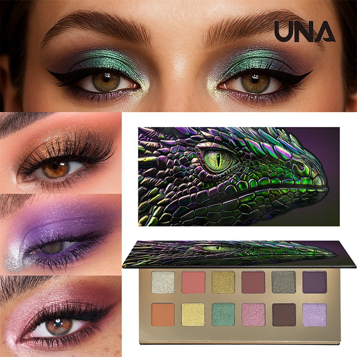 12-Color Lizard Eye Eyeshadow Palette Waterproof Liquid Pressed Pigments with Metallic & Matte Reptile Tones