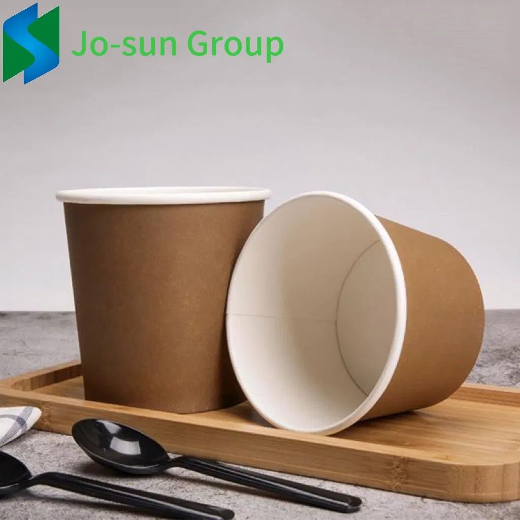 Jo-Sun New Design Factory Outlet Biodegradable Disposable Kraft Paper Brown Hot Soup Bucket with Lid
