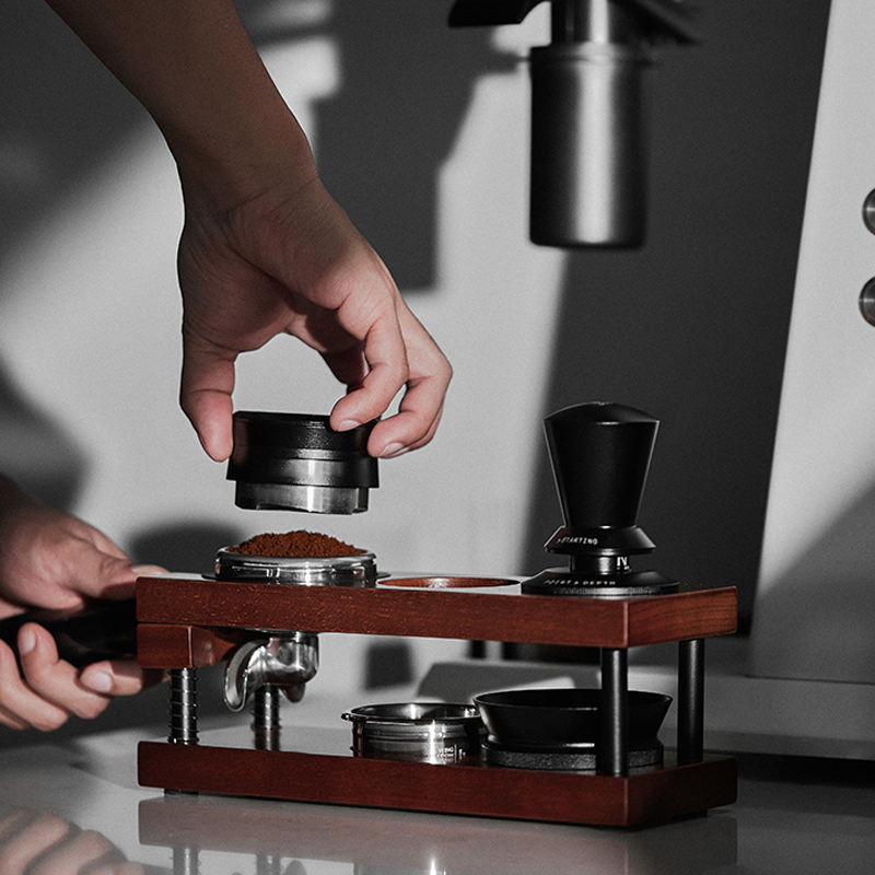 Solid Wood Double-Wall Spring-Loaded Coffee Tool Organizer Tamping Station