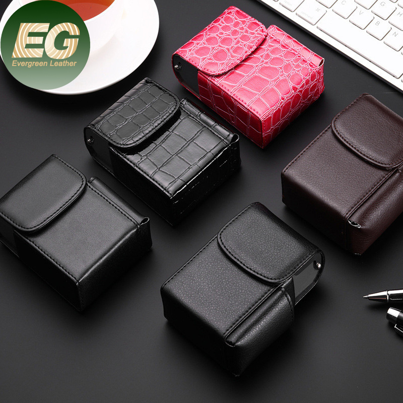 Ea687 Custom Logo Designer Vintage Pocket Waterproof Leather Case Holder Luxury Metal Wallet Box Cigarette Cases with Lighter
