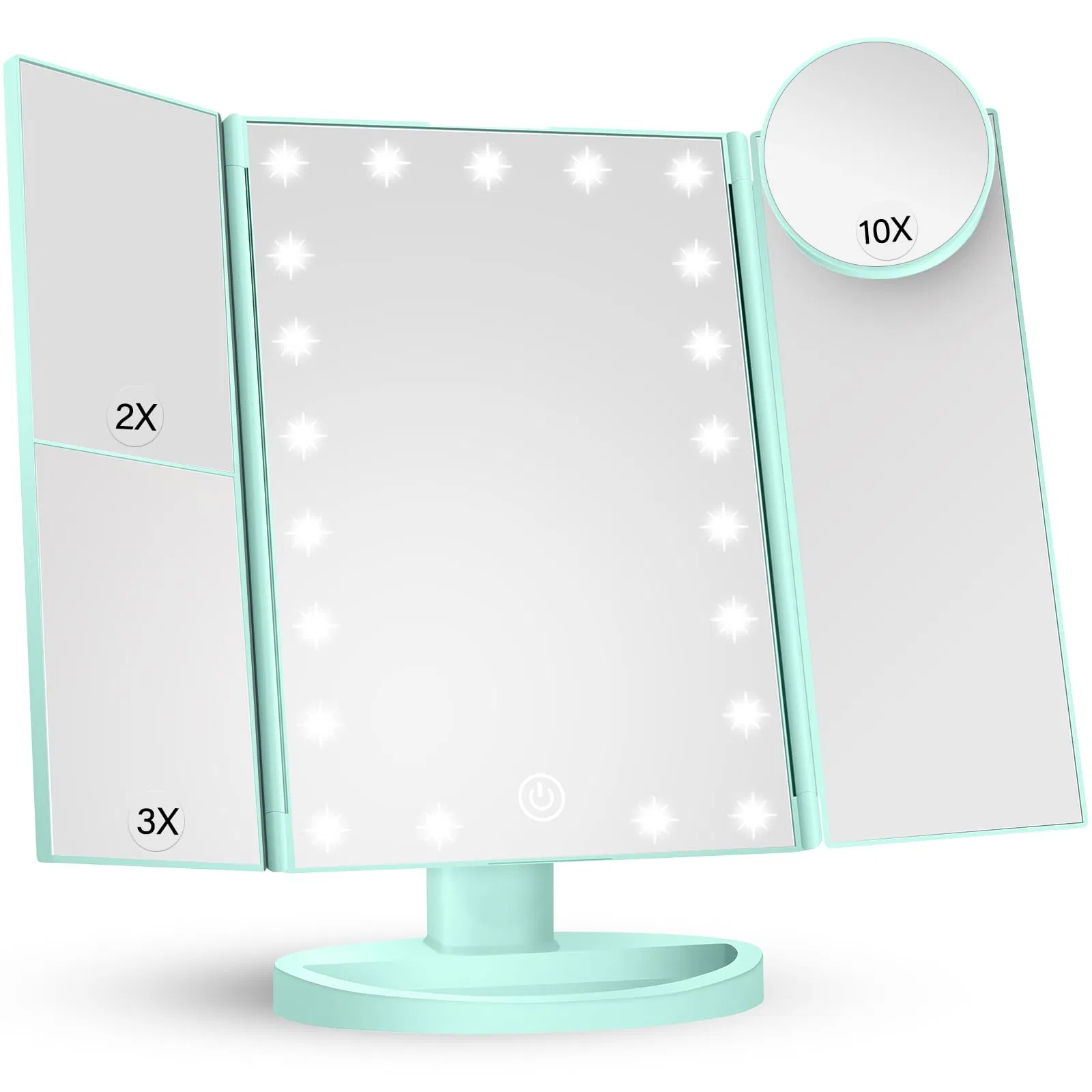 Modern 3-Sided Vanity Mirror with Lights - 2X/3X/10X Magnification, Touch Control, White (9.4X13.4 Inch) for Dressing Table & Bathroom