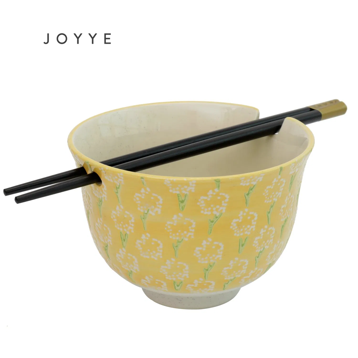 Hot Sales Stoneware Hand Stamping Flower Noodle Bowl with Chopsticks