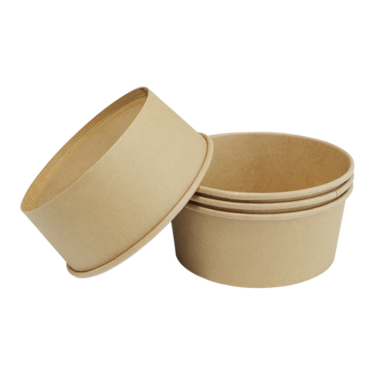Disposable Round Soup Bowl Kraft Paper Salad Bowl with Lids